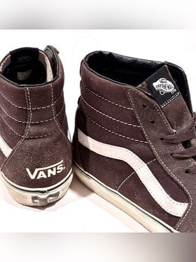 Vans Brown High-Top Sk8 Hi Sneakers with White Side Stripe